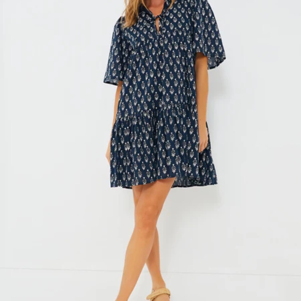 Marguerite Blue Isla Blue and White Dress with Flowy Silhouette